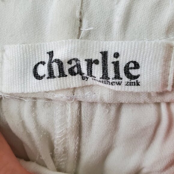 Charlie by Matthew Zink 100% Silk Drawstring Wide Leg Pants Cream Color Size S - Picture 4 of 16